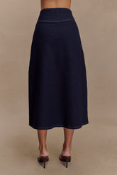 Cecilia Denim A-Line Midi Skirt - Indigo Blue